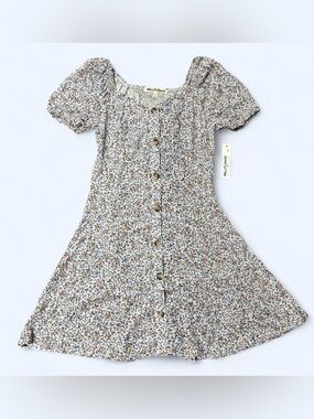Wallflower Blue and Brown Floral faux Button-Front Dress